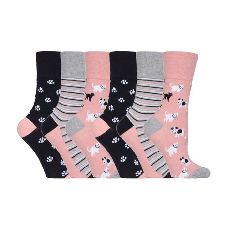 6 Pack Ladies Patterned Cotton Non Elastic Socks