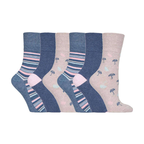 6 Pack Ladies Non Elastic Loose Top Patterned Cotton Rich Socks