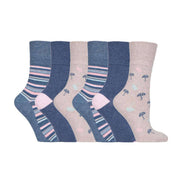 6 Pack Ladies Patterned Cotton Non Elastic Socks