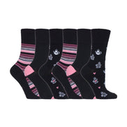 6 Pack Ladies Patterned Cotton Non Elastic Socks
