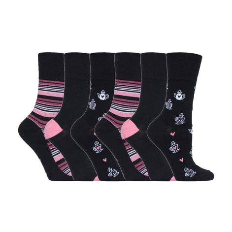 6 Pack Ladies Patterned Cotton Non Elastic Socks