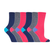 6 Pack Ladies Patterned Cotton Non Elastic Socks