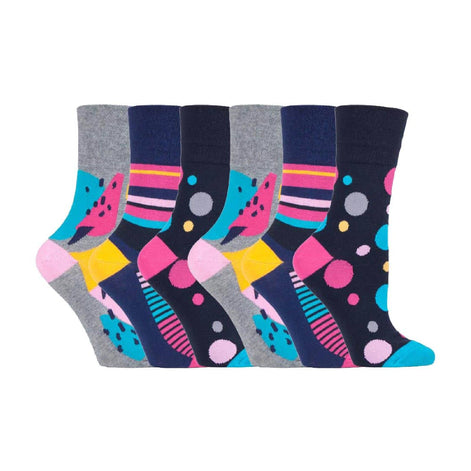 6 Pack Ladies Non Elastic Loose Top Patterned Cotton Rich Socks