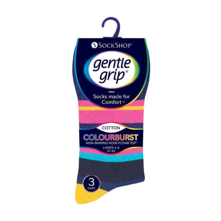6 Pack Ladies Non Elastic Patterned Cotton Rich Socks