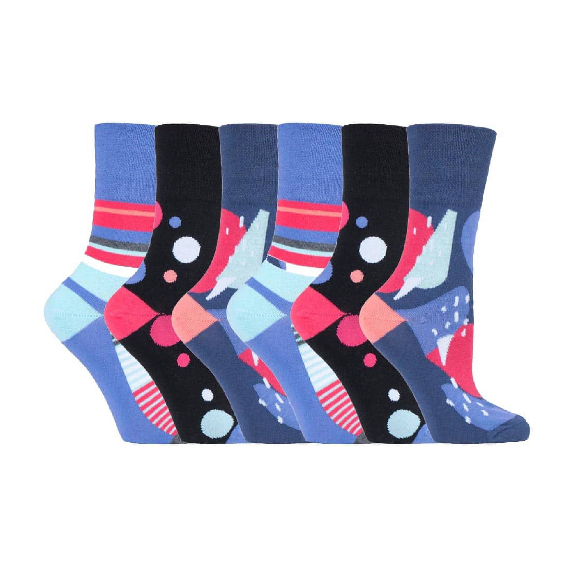 6 Pack Ladies Non Elastic Patterned Cotton Rich Socks