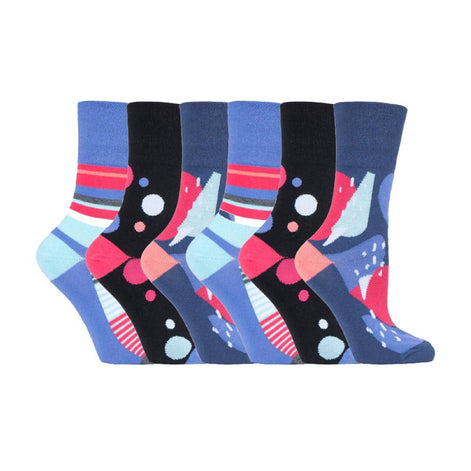6 Pack Ladies Non Elastic Patterned Cotton Rich Socks