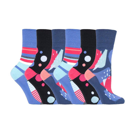 6 Pack Ladies Patterned Cotton Non Elastic Socks