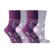6 Pack Ladies Patterned Cotton Non Elastic Socks