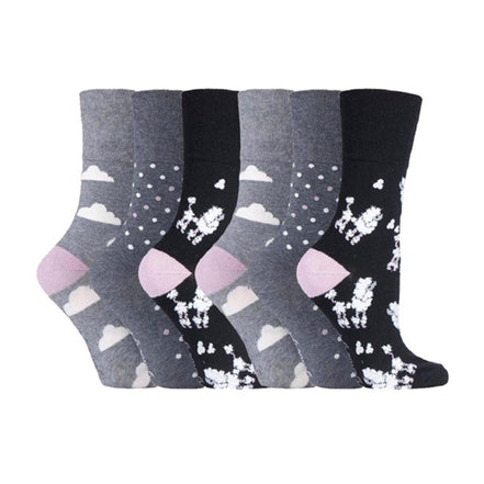 6 Pack Ladies Patterned Cotton Non Elastic Socks