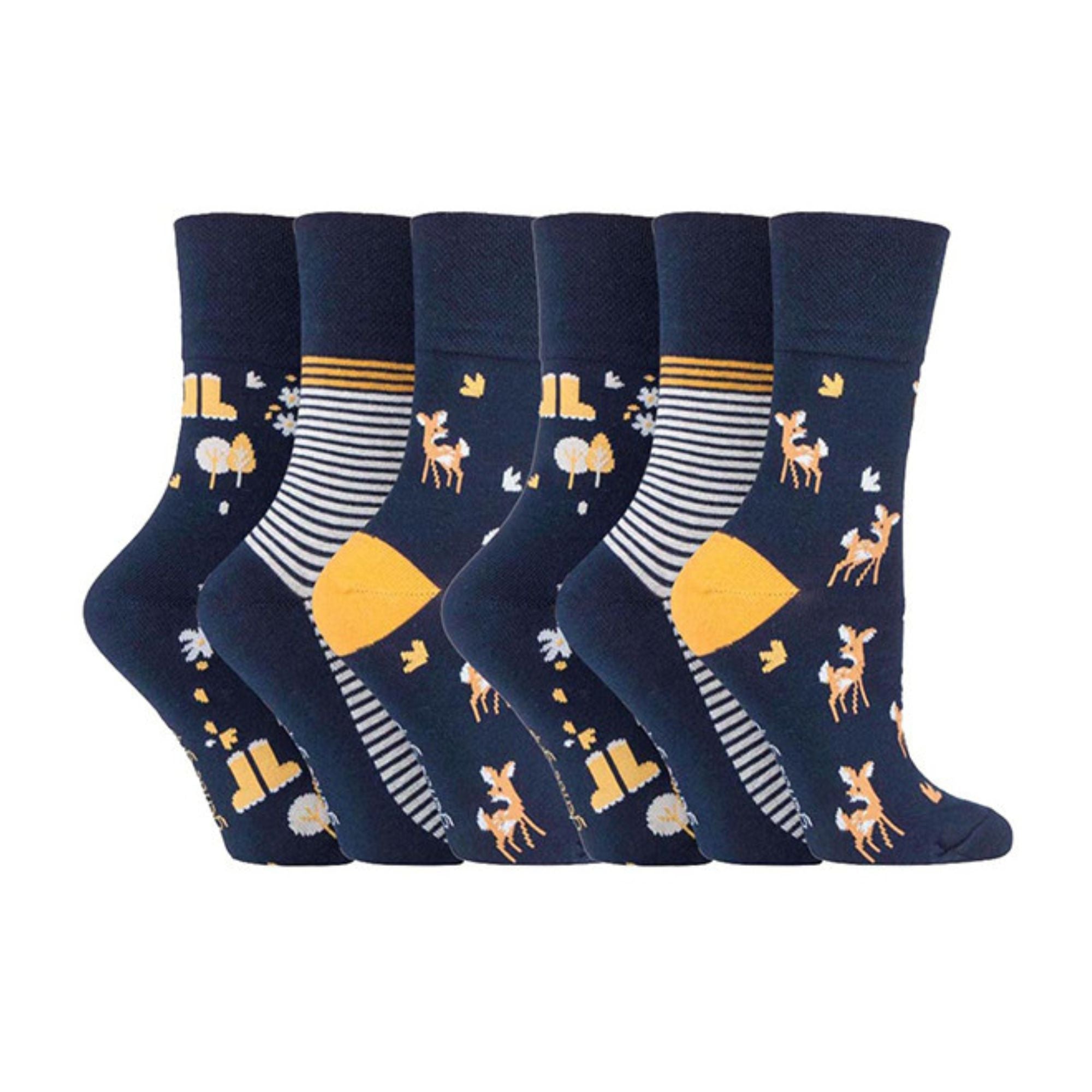 6 Pack Ladies Patterned Cotton Non Elastic Socks