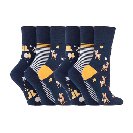 6 Pack Ladies Patterned Cotton Non Elastic Socks