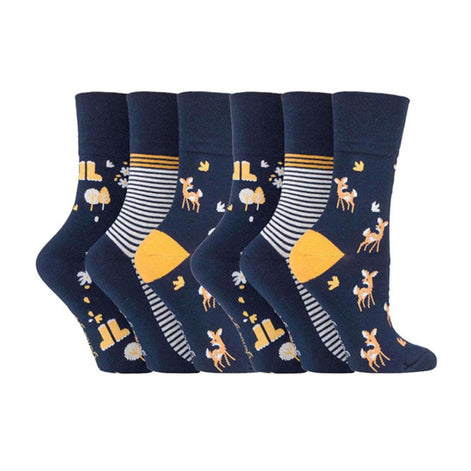 6 Pack Ladies Patterned Cotton Non Elastic Socks