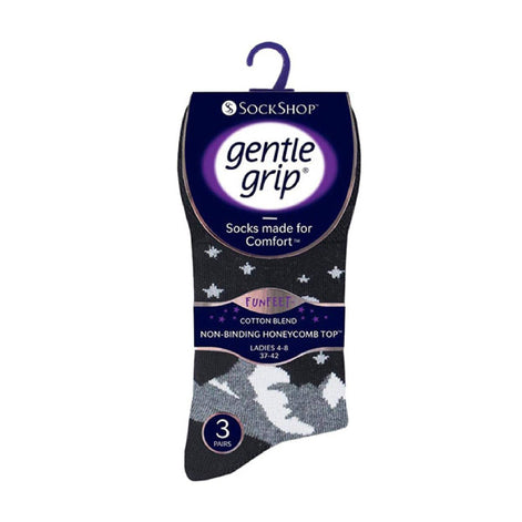 6 Pack Ladies Patterned Cotton Non Elastic Socks