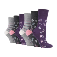 6 Pack Ladies Patterned Cotton Non Elastic Socks