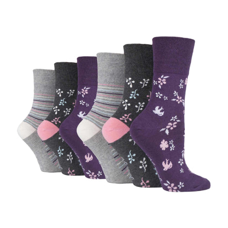 6 Pack Ladies Patterned Cotton Non Elastic Socks