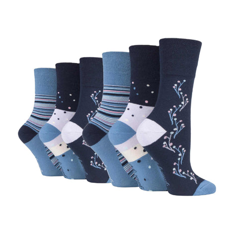 6 Pack Ladies Patterned Cotton Non Elastic Socks