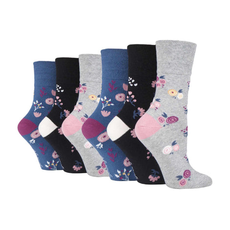 6 Pack Ladies Patterned Cotton Non Elastic Socks