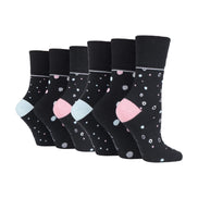 6 Pack Ladies Patterned Cotton Non Elastic Socks