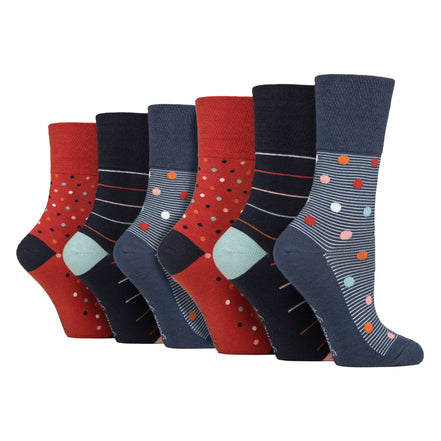 6 Pack Ladies Patterned Cotton Non Elastic Socks