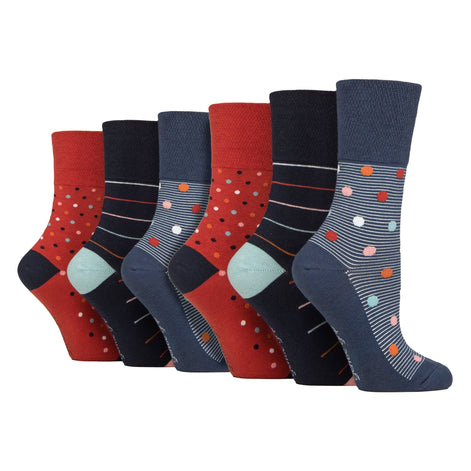 6 Pack Ladies Patterned Cotton Non Elastic Socks