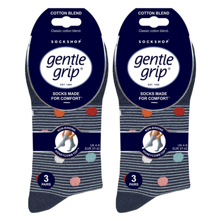 6 Pack Ladies Patterned Cotton Non Elastic Socks