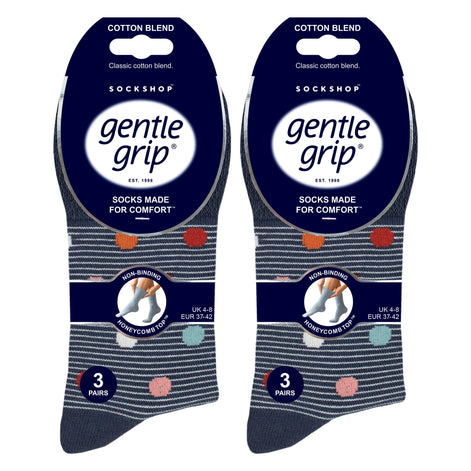 6 Pack Ladies Patterned Cotton Non Elastic Socks