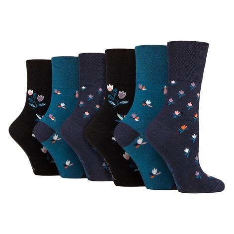 6 Pack Ladies Patterned Cotton Non Elastic Socks