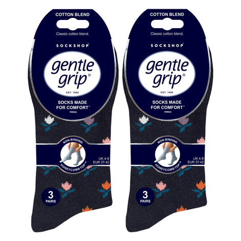 6 Pack Ladies Patterned Cotton Non Elastic Socks