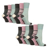 12 Pairs Ladies Cotton Socks | Patterned Soft Non-Binding Everyday Socks