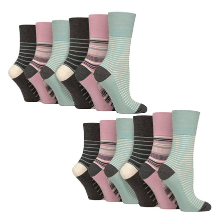 12 Pairs Ladies Cotton Socks | Patterned Soft Non-Binding Everyday Socks
