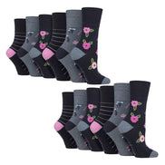 12 Pairs Ladies Cotton Socks | Patterned Soft Non-Binding Everyday Socks