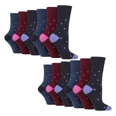 12 Pairs Ladies Cotton Socks | Patterned Soft Non-Binding Everyday Socks