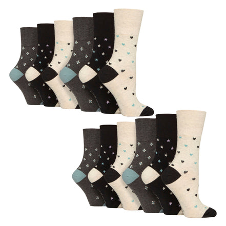 12 Pairs Ladies Cotton Socks | Patterned Soft Non-Binding Everyday Socks
