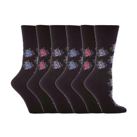 6 Pack Ladies Non Elastic Floral Patterned Cotton Socks