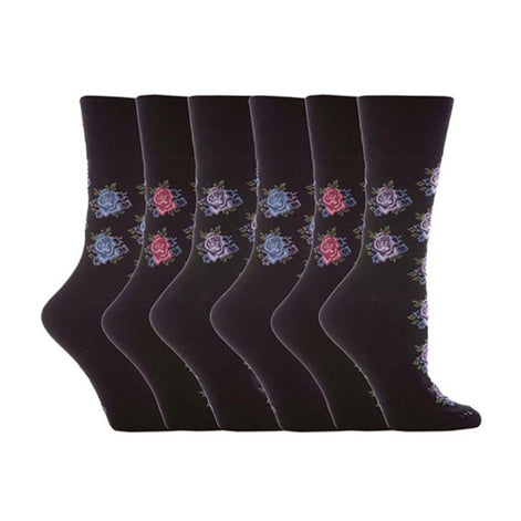6 Pack Ladies Non Elastic Floral Patterned Cotton Socks