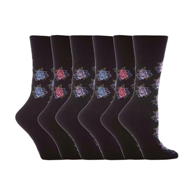6 Pack Ladies Non Elastic Floral Patterned Cotton Socks