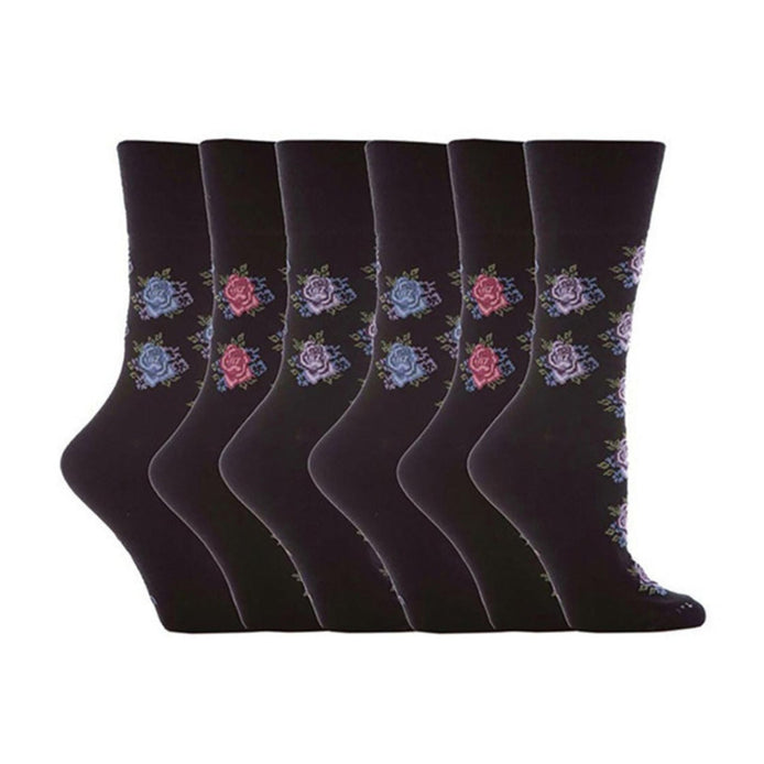 6 Pack Ladies Non Elastic Floral Patterned Cotton Socks