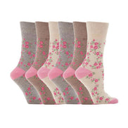 6 Pack Ladies Non Elastic Floral Patterned Cotton Socks