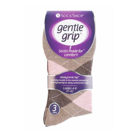 6 Pack Ladies Non Elastic Argyle Patterned Cotton Socks