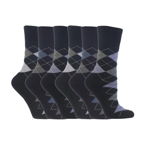 6 Pack Ladies Non Elastic Argyle Patterned Cotton Socks