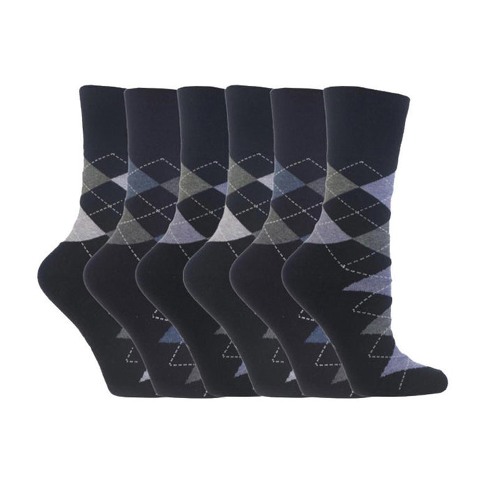 6 Pack Ladies Non Elastic Argyle Patterned Cotton Socks