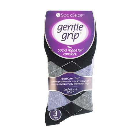 6 Pack Ladies Non Elastic Argyle Patterned Cotton Socks