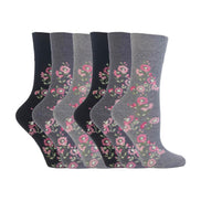 6 Pack Ladies Non Elastic Floral Patterned Cotton Socks