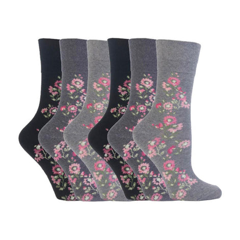 6 Pack Ladies Non Elastic Floral Patterned Cotton Socks