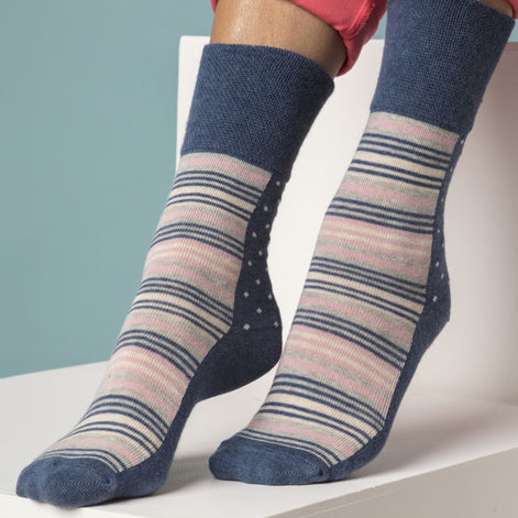 6 Pack Ladies Non Elastic Patterned Cotton Socks for Poor Circulation