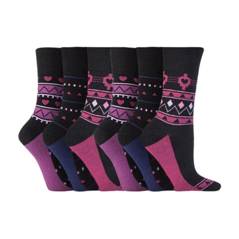 6 Pack Ladies Patterned Non Elastic Cotton Socks