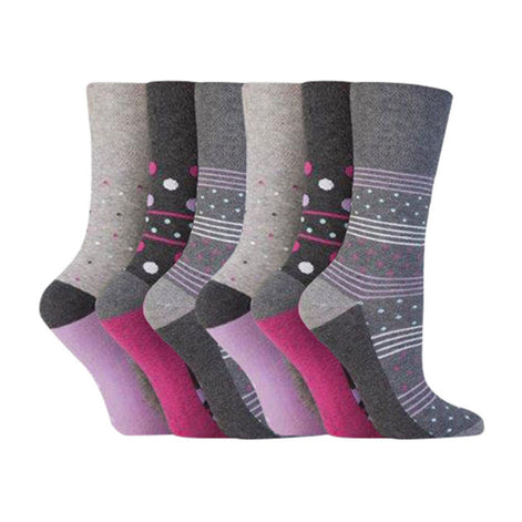 6 Pack Ladies Patterned Non Elastic Cotton Socks