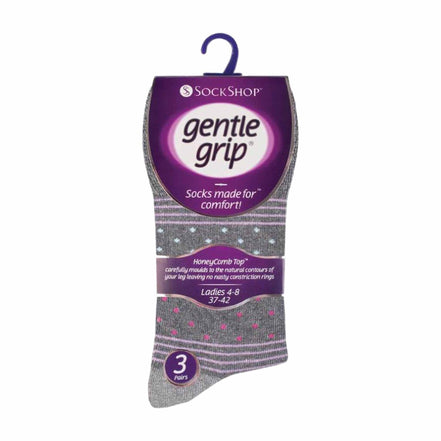 6 Pack Ladies Patterned Non Elastic Cotton Socks