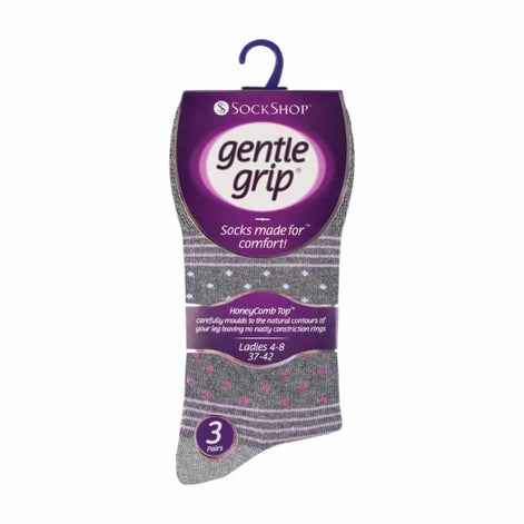 6 Pack Ladies Patterned Non Elastic Cotton Socks
