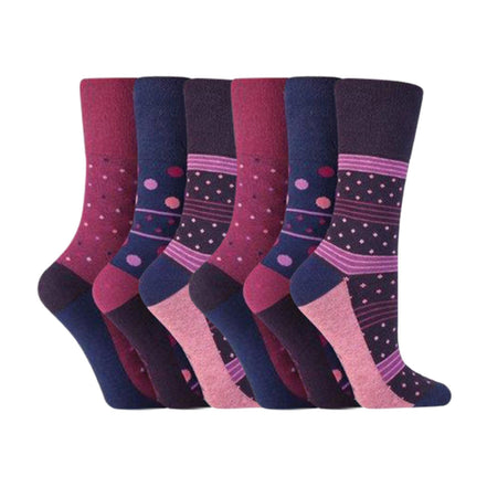 6 Pack Ladies Patterned Non Elastic Cotton Socks